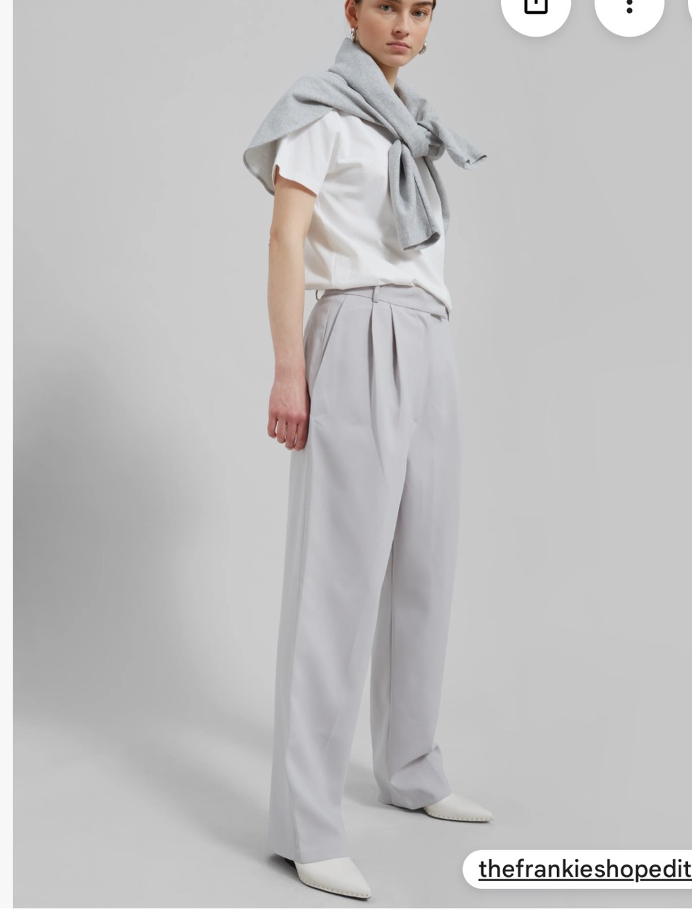 The Frankie Shop Light Grey Pleated Wide Leg Trousers